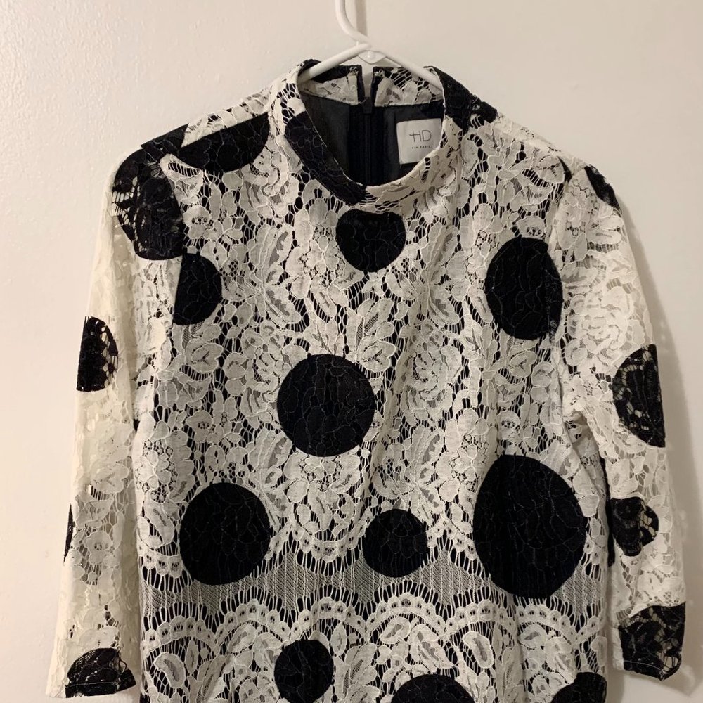 HD in Paris navy and white lace blouse